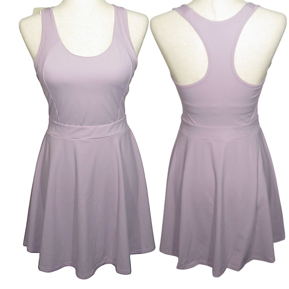 Halara SoftlyZero Airy Pale Lilac Racerback Padded Shelf Bra Flare Dress Size XS